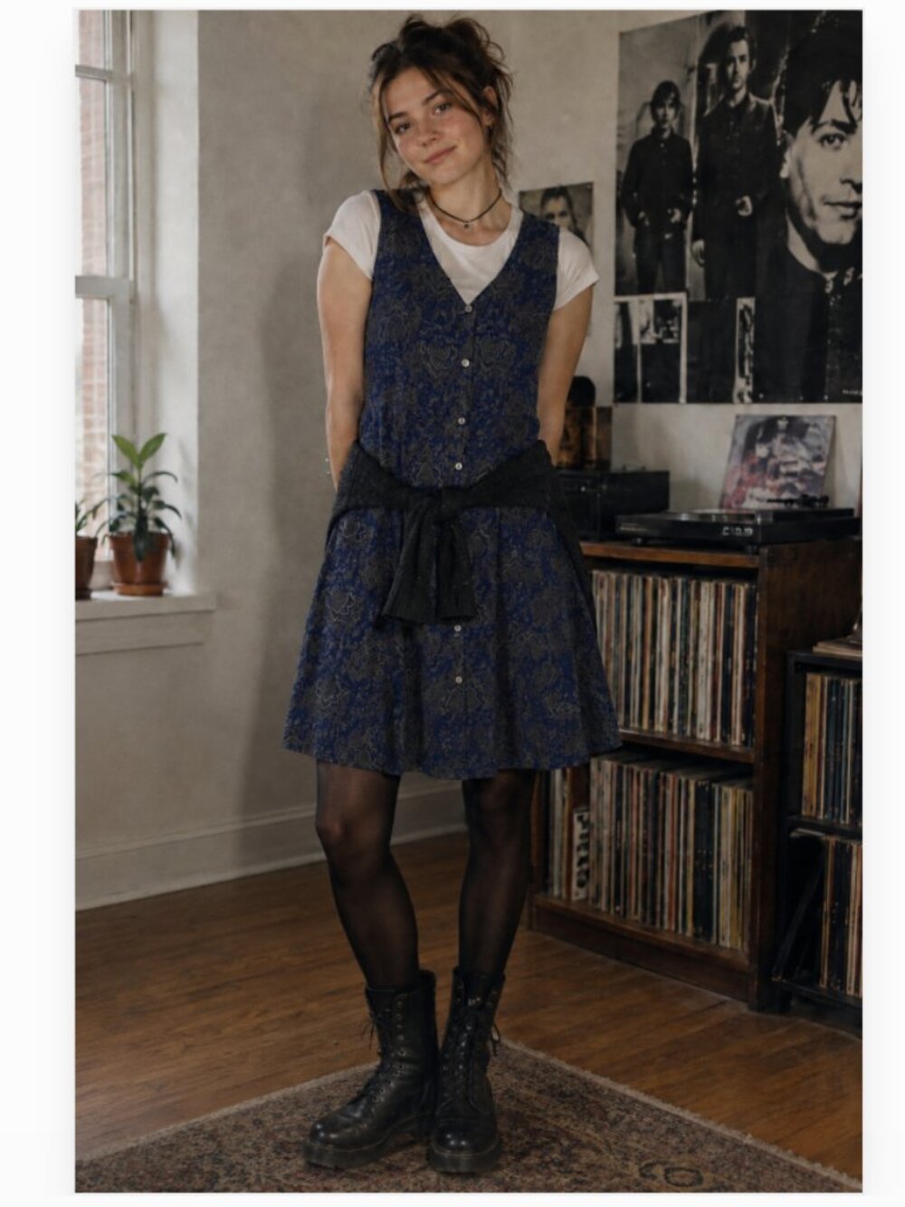 Vintage 90s GAP Rayon Paisley Empire Waist Button Front Mini Dress Size 12